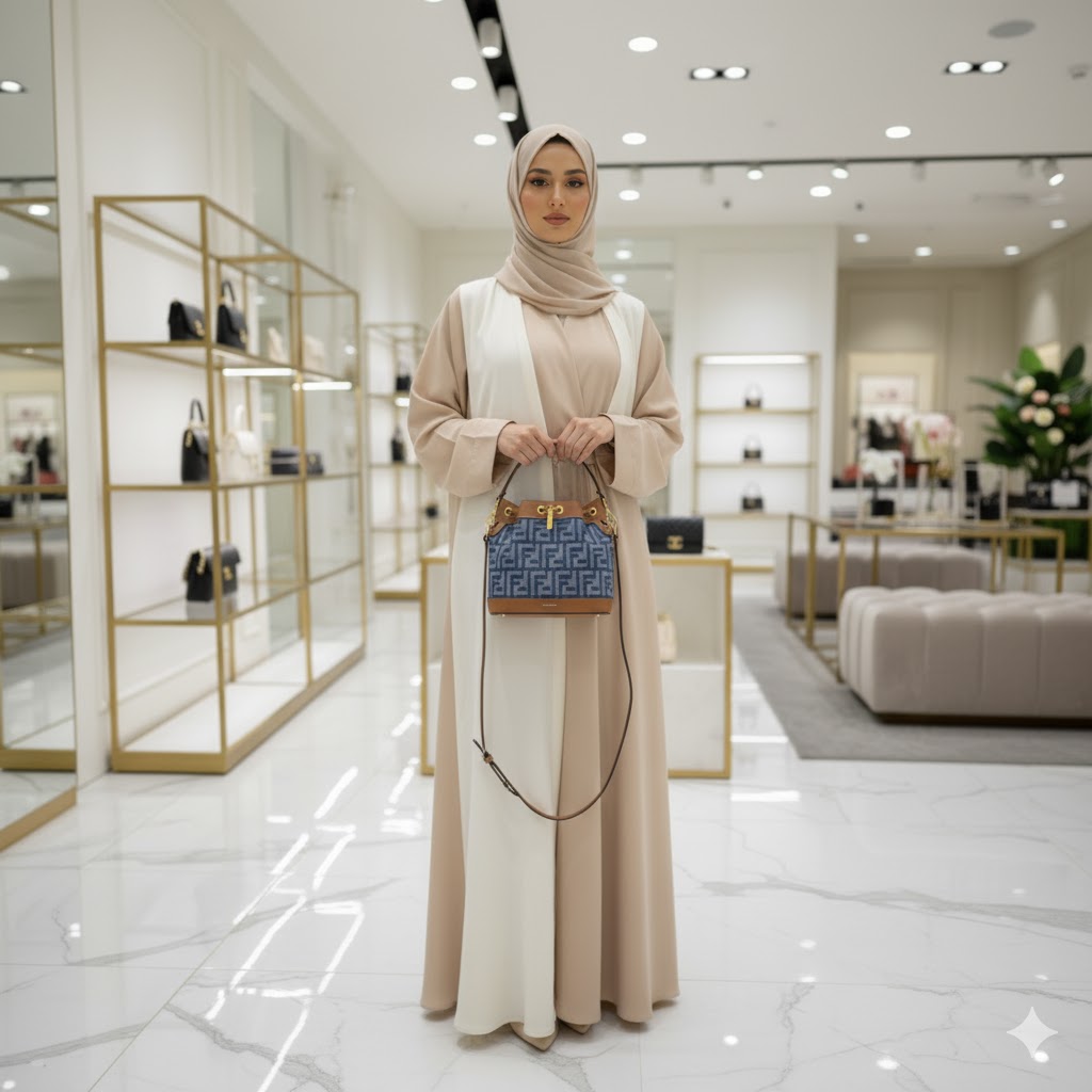 FENDI Women’s Designer Bucket Handbag – Brown Monogram Luxury Purse | Premium Fashion Bag in Dubai, UAE